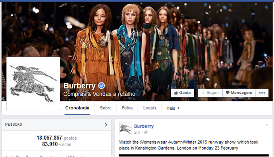 Cabeçalho da página de Facebook da Burberry